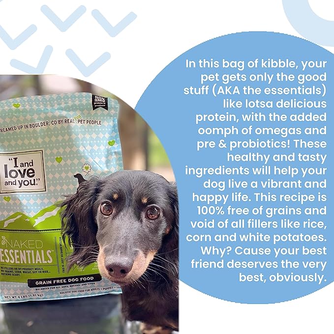 I and love and you Naked Essentials Dry Dog Food - Lamb + Bison - High Protein, Real Meat, No Fillers, Prebiotics + Probiotics, 23lb Bag