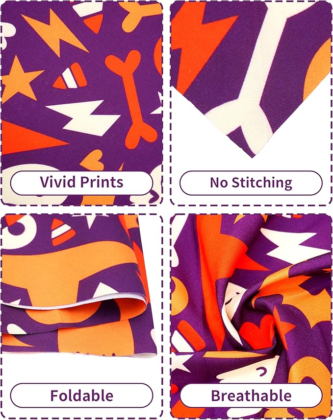 PET SHOW 100 Pack Halloween Small Dog Bandanas Bulk No Seam Pumpkin Ghost Triangle Bibs Scarves for Girl Boy Pets Adjustable Grooming Kerchiefs for Medium Dogs Costume Accessories(Medium)
