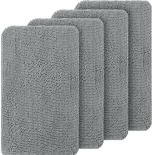 OLANLY Dog Door Mat Set 4-Piece 30x20, Absorbs Moisture and Dirt, Absorbent Non-Slip Washable Doormat, Quick Dry Chenille Mud Mat for Dogs, Entry Indoor Entryway Carpet for Inside Floor, Grey