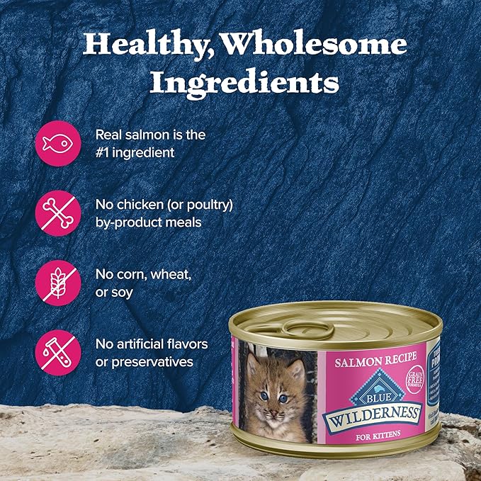 Blue Buffalo Wilderness Natural High Protein Grain Free Wet Food for Kittens, Salmon Pate, 3-oz, 24 Count