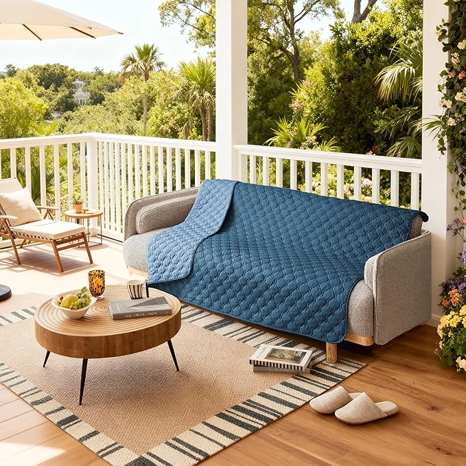 gogobunny 100% Double-Sided Waterproof Dog Bed Cover Pet Blanket Sofa Couch Furniture Protector for Puppy Large Dog Cat, Reversible (68x82 Inch (Pack of 1), Dark Blue/Light Blue)