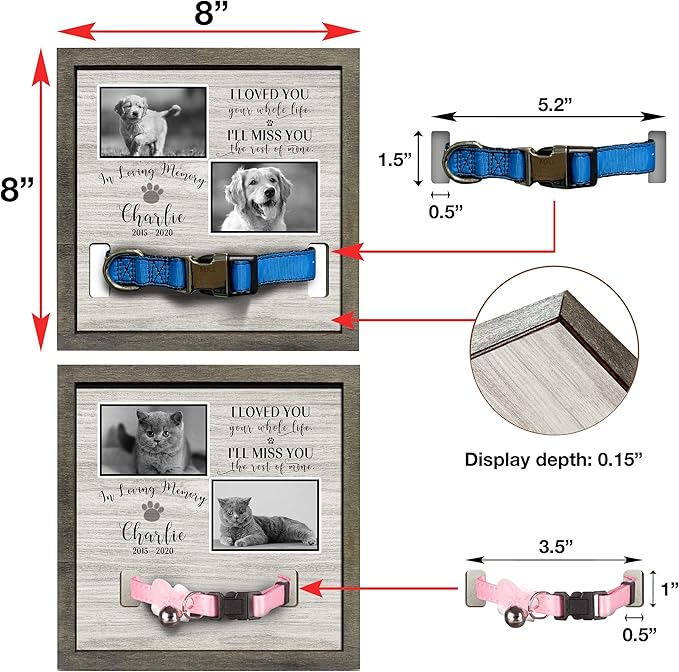 Personalized Dog Memorial Picture Frame Remembrance Gifts for Loss of Loved Dogs Collar Plaque In Loving Memory of Dogs and Cats Sympathy Gifts Pawprints Pet Decorations Hanging Wall Art Decor
