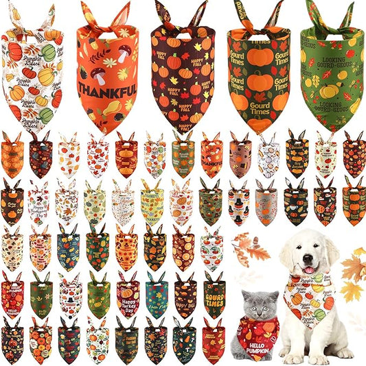 Abbylike 50 Pcs Dog Bandanas Bulk Pet Scarfs Triangle Bibs Adjustable Washable Puppy Kerchief Seasonal Pet Costume Accessories Grooming Supplies for Small Medium Large Dogs Cats(Fall)