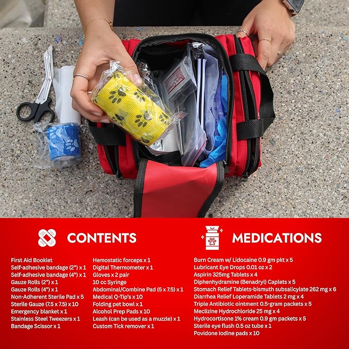 Pet Vet Medic Cat & Dog First Aid Kit - Dog Emergency Kit, Dog Health Supplies & Dog Wound Care -with Dog Thermometer, Dog Bandages for Wounds - Dog Essentials, Dog Travel Bag (Small)