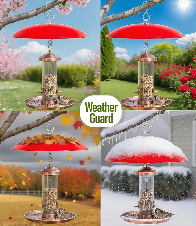 13" Bird Feeder Rain Cover,Bird House Dome Baffle,Hummingbird Feeder Guard for Shepherd's Hook Outdoors, (Bright Red), 3Pack