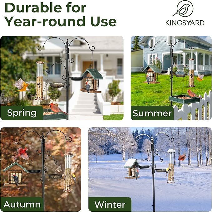 Kingsyard Bird Feeding Station Kit - 85 Inch Bird Feeder Pole with 5-Prong Base, Bird Feeder Stand for Outdoors Hanging Bird Feeders, Upgraded in Stability, Black