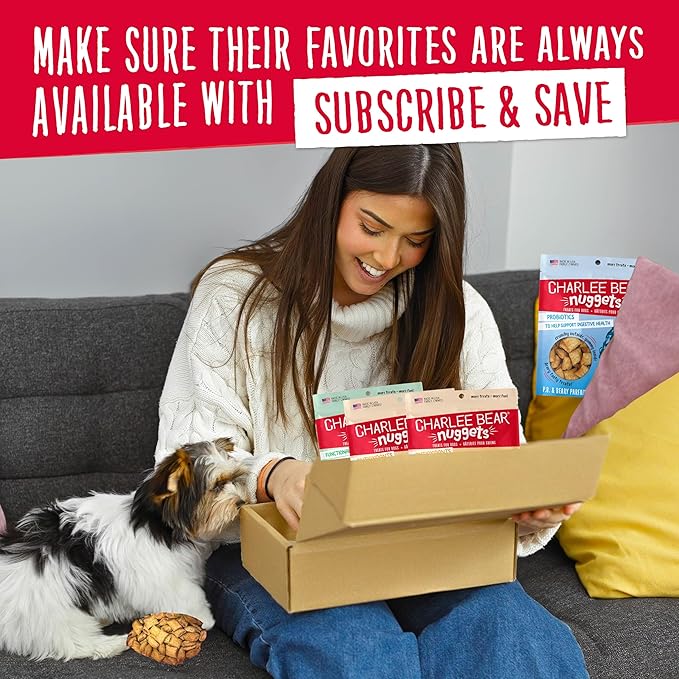 Charlee Bear Nuggets Healthy Dog Treats with Probiotics and Antioxidants to Support Digestion, Immunity, Skin and Coat, 6oz Bags (5), Made USA