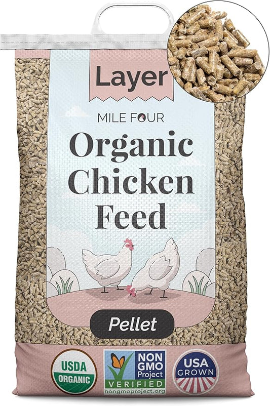 Organic Chicken Feed – Layer Pellet, Non-GMO, USA Grown, 16% Protein, Corn-Free, Soy-Free, Non-Medicated Feed for Chickens, 23 lbs