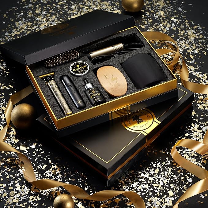 Christmas Gifts for Men, Dad, Him - Mens Grooming Beard Kit, Beard Trimmer, Nose Hair Trimmer, Hair Straightener Brush, Oil, Balm & More, 15pc Beard Kit for Men Care Mens Gift Birthday