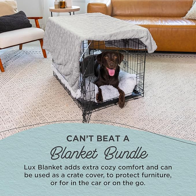 Best Friends by Sheri Bundle Set The Original Calming Lux Donut Cuddler Cat and Dog Bed + Pet Throw Blanket, Gray, Extra Large, 45x45