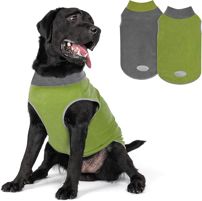 cyeollo 2 Pack Dog Sweater Fleece Vest Dog Sweatshirt Reflective Lightweight Pet Clothes for Medium Large Dogs Boy Girl Pet Apparel Grass Green & Grey, XXL