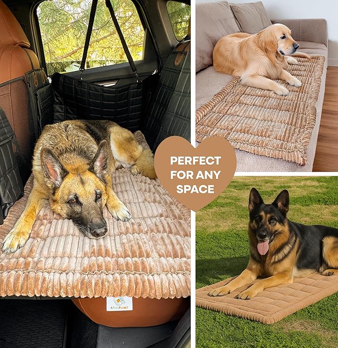 APetsPlanet Dog Bed for Car Back Seat Extender - Non-Slip Backseat Cushion for Dogs - Travel Plush Pet Mat Topper for Cars, Trucks, SUVs - Machine Washable Pad Blanket - Brown, 54" x 24.8"