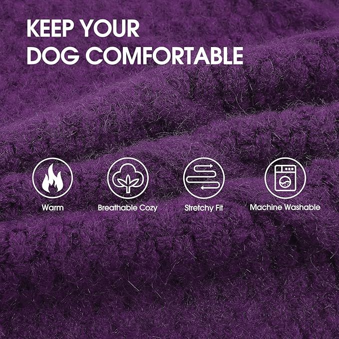 IECOii Dog Sweaters for Medium Dogs, Girls & Boys - Thermal Knitted Winter Dog Sweater for Christmas, Purple, M