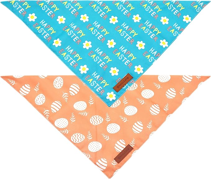 Realeaf Happy Easter Dog Bandanas 2 Pack, Reversible Pet Scarf for Boy and Girl, Premium Durable Fabric, Holiday Bandana for Small Medium Large and Extra Large Dogs (X-Large)