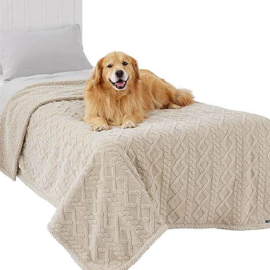 Bedsure Waterproof Dog Blankets for Large Dogs - Pet Blanket for Bed Protector Washable, Premium Jacquard Coral Fleece Cat Throw Blanket, Soft Plush Reversible Furniture Protection, 60x80, Cream