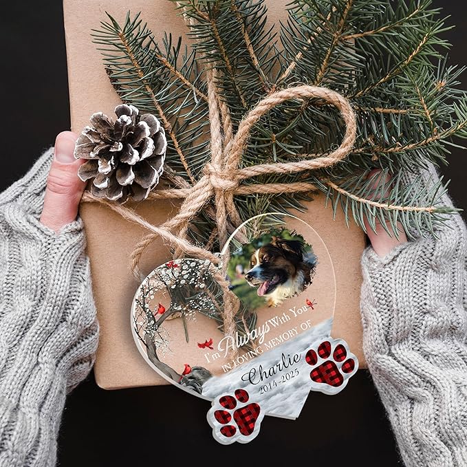 Pavo Customized Christmas Pet Photo Ornament with Text – Personalized Cat Gifts – Pet Memorial Gifts for Dogs Cats – Loss of Dog Sympathy Gift – Personalized Acrylic Ornaments 4-6 Inches