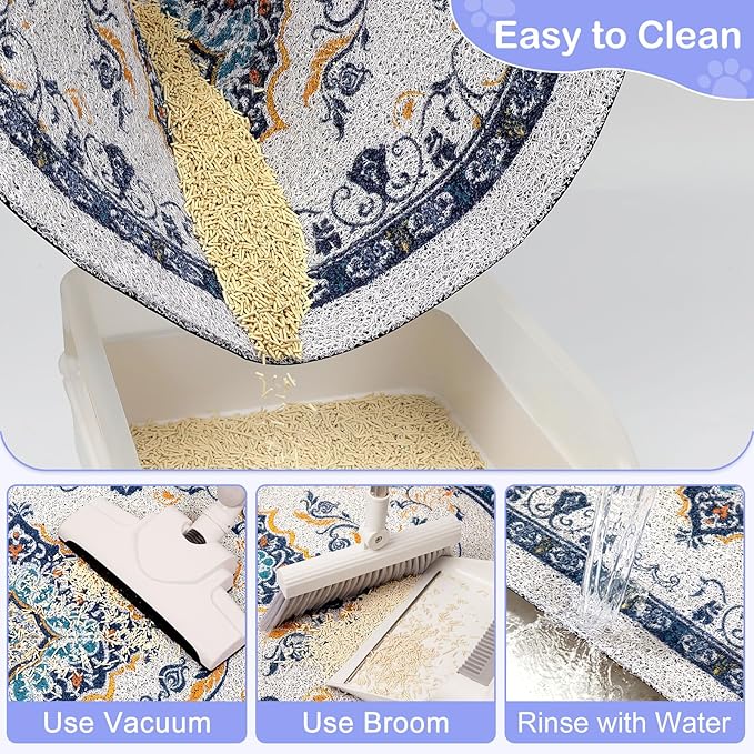 Bienbee Cat Litter Mat, 33" x 22" Large Size Litter Box Mat Rug with Non-Slip Bottom, Easy to Clean Cat Supplies Accessories Essentials for Indoor Kitty Kitten Floor, Blue L