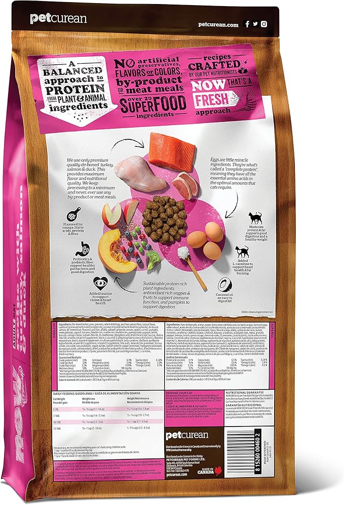 Now Fresh Grain-Free Dry Cat Food with Turkey, Salmon & Duck, Healthy Kibble for Adults Made with Real Meat & Fish, Chicken-Free, with Pumpkin & Probiotics for Sensitive Stomachs, 3 lb Bag