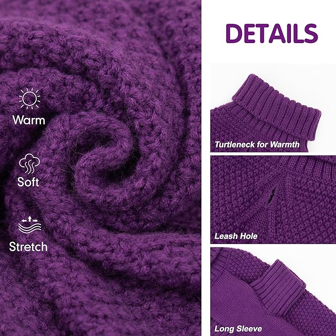cyeollo Dog Sweater Pullover Turtleneck for Large Dogs, Classic Knitwear Fall Winter Cold Weather Dog Clothes Warm Pet Apparel Medium Large Dog Sweaters, Purple 2XL