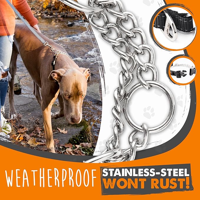 Mighty Paw Martingale Dog Collar 2.0 | Trainer Approved Limited Slip Collar with Stainless Steel Chain & Heavy Duty Buckle - Modified Cinch Collar for Gentle & Effective Pet Training - Large, Black