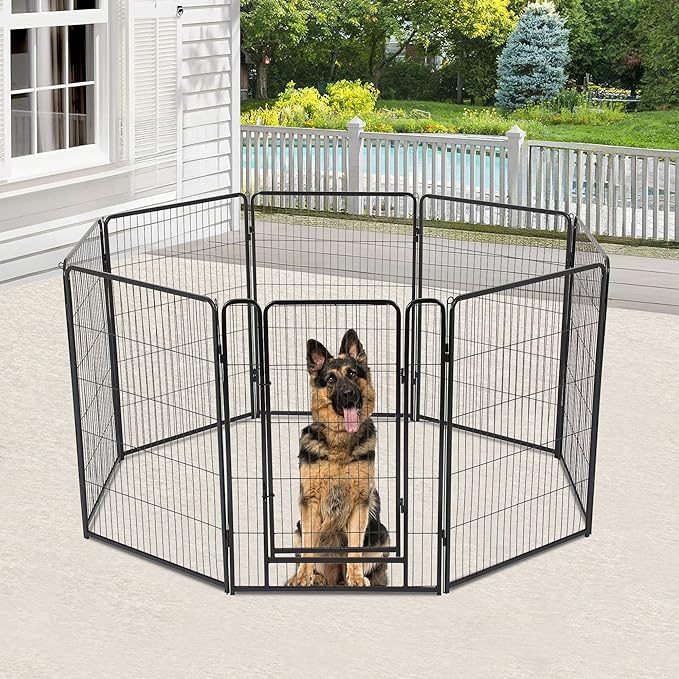 BestPet Indoor Dog Playpen,40inch 8 Panels Dog Pen Fence Outdoor Pet Playpen with Gravity Lock & Wide Door Pet Exercise Pen for RV Camping Yard, Black