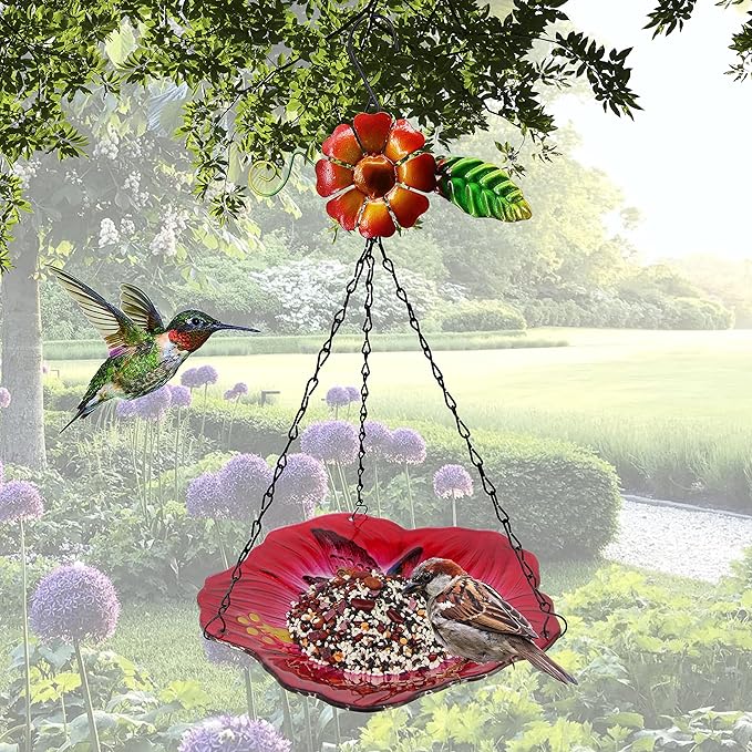 Hanging Bird Bath Glass BirdBath Hummingbird Outdoor Bird Feeder Garden Yard Decorations