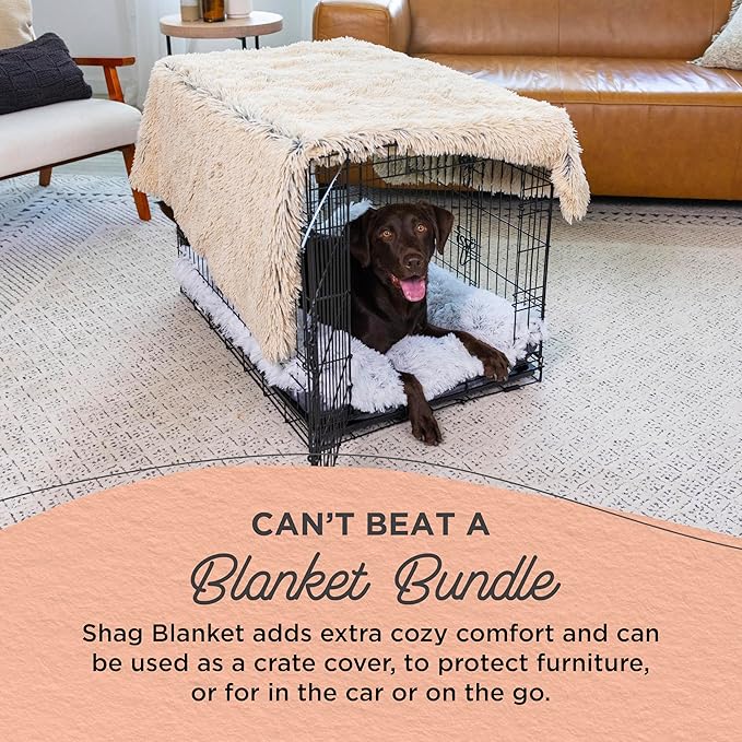 Best Friends by Sheri Bundle Set The Original Calming Shag Donut Cuddler Cat and Dog Bed + Pet Throw Blanket, Taupe, Large, 36x36