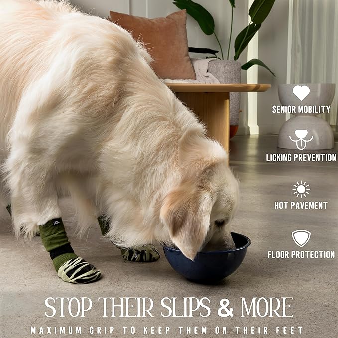 DOK TigerToes Premium Non-Slip Dog Socks for Hardwood Floors - Extra-Thick Grip That Works Even When Twisted - Prevents Licking, Slipping, and Great for Dog Paw Protection (Forest Green, Large)