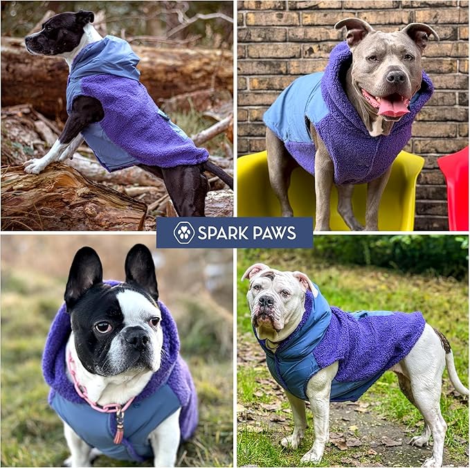 Spark Paws Reversible Dog Sweater, Sherpa Jacket Vest with Warm Fleece Lining, Warm Coat for Winter, Suitable for Small Medium, Large, XL XXL Dogs - Purple and Navy Blue - 3XL