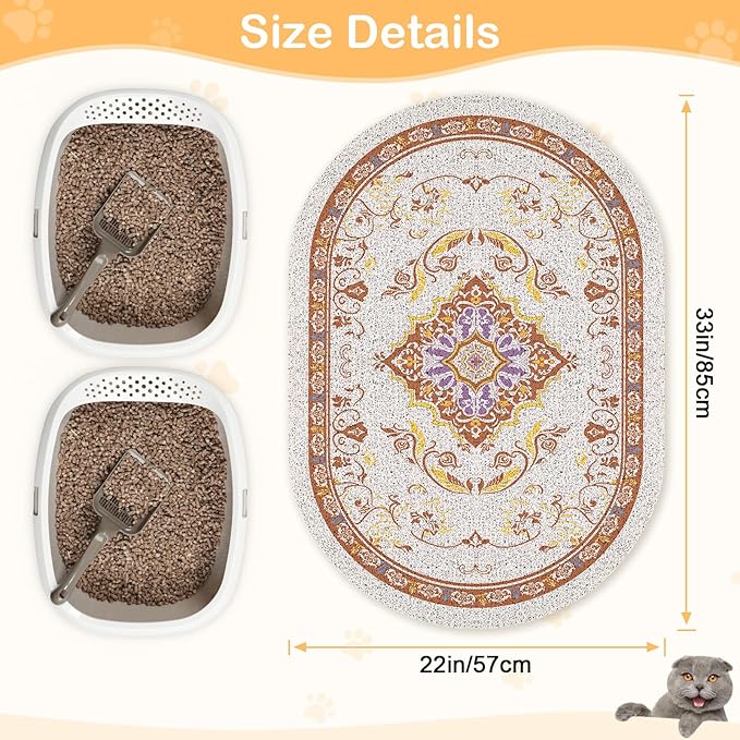 Bienbee Cat Litter Mat, 33" x 22" Large Size Litter Box Mat Rug with Non-Slip Bottom, Easy to Clean Cat Supplies Accessories Essentials for Indoor Kitty Kitten Floor, Brown L