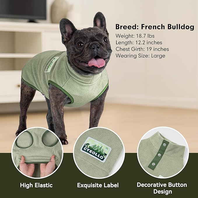 cyeollo Fleece Dog Sweater, Turtleneck Stretchy Sweatshirt Pullover Fleece Jacket Warm Winter Fall Dog Clothes for Medium Dogs Boy Pet Apparel, Green XL