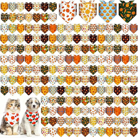 Aliceset 180 Pcs Fall Dog Bandanas Bulk Thanksgiving Bandana for Dog Adjustable Washable Pet Triangle Scarf Cute Kerchief Scarves for Pet Autumn Party Costume Accessories Decorations