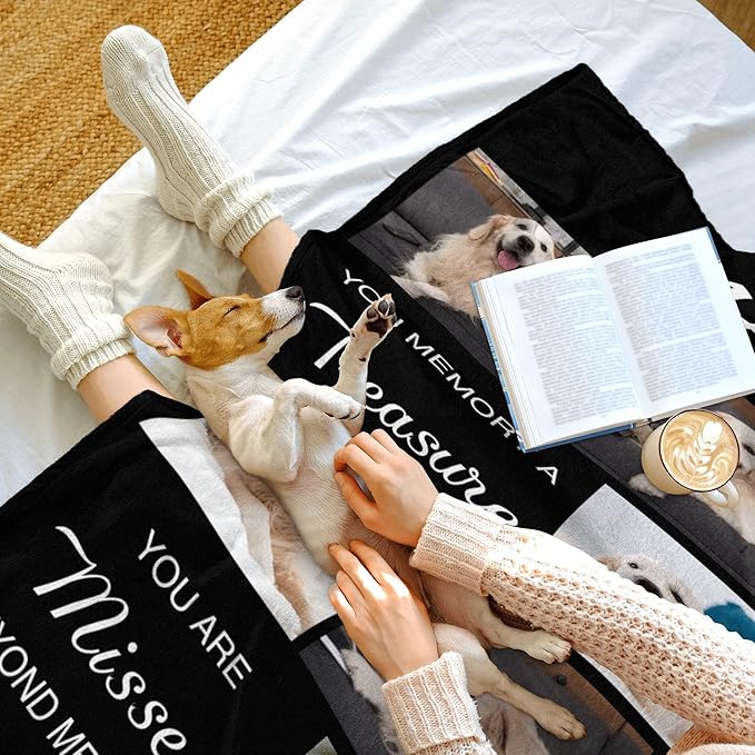 Custom Dog Blanket with Pictures, Customized Pet Memorial Gifts for Loss of Dogs, Personalized Memorial Gift of Cat Hamsters Rabbits, Pet Photo Blanket with Text, Pet Sympathy Gifts for Dogs