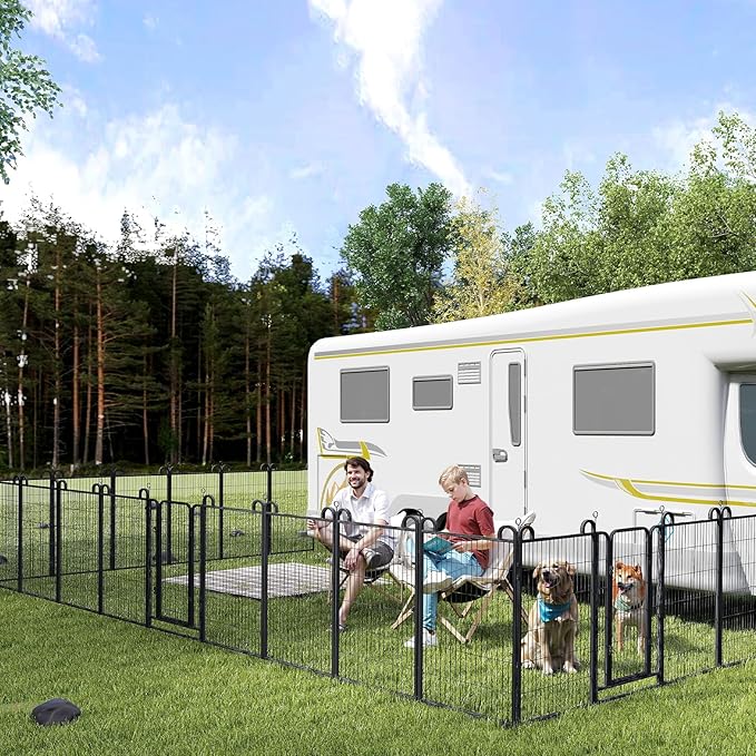 Dog Playpen Outdoor 32 Piece Panels Heavy Duty Dog Fence 47" Height Anti-Rust with Doors Portable for RV Camping Yard, Total 71FT, 406 Sq.ft, Snowy Black
