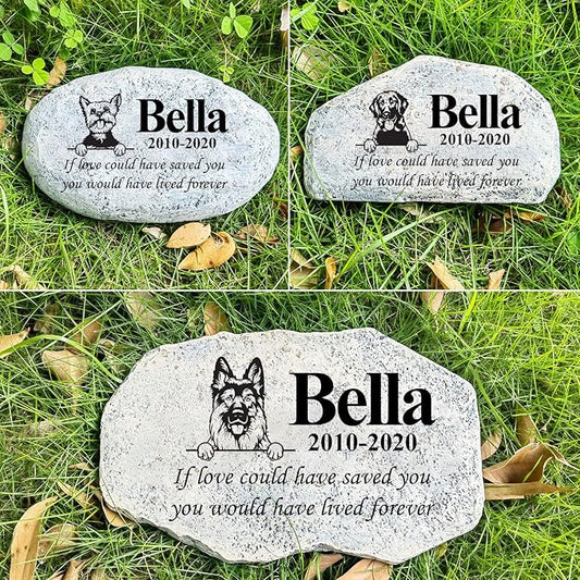 Zatanmulo Personalized Pet Memorial Stone, Garden Memorial Stone Personalized, Dog Headstone, Dog Tombstone, Memorial Plaque Outdoor, Garden Stepping Stone (Dog Portrait)