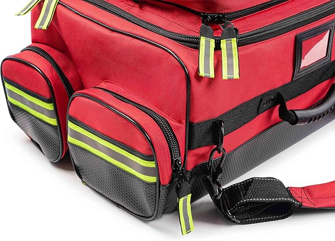 Scherber Fully-Stocked Premium First Responder Bag | HSA/FSA Approved | Large Pro EMT/EMS Trauma, Bleeding & Oxygen Medical Kit | CAT Tourniquet, HyFin Chest Seal & 250+ First Aid Supplies (Red)