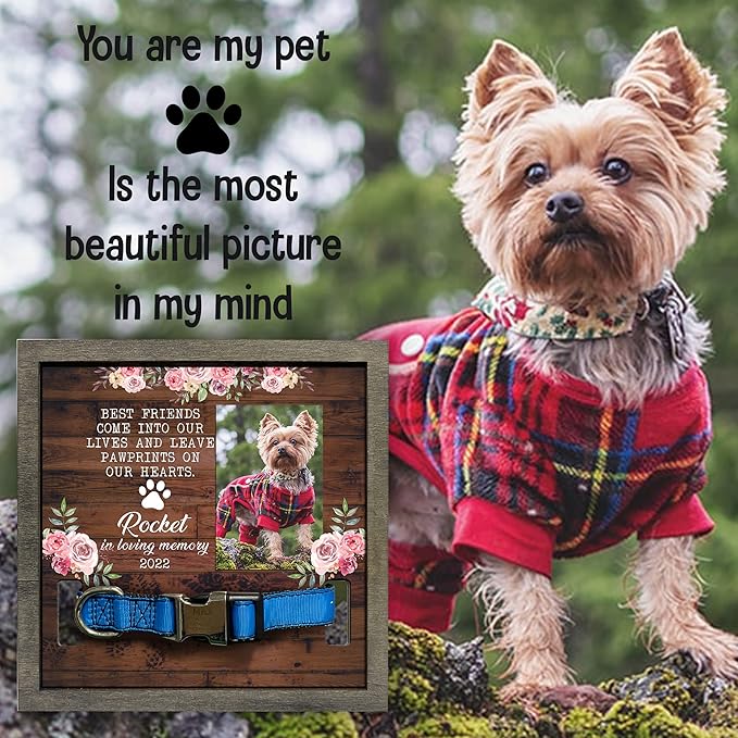 Customized Pet Memorial Frame Wood Dog in Picture Deceased Pet Personalized Dog Remembrance Animal Passing Away Wood Gifts Puppy Picture Frames Gifts for Pet Owners Christmas Tabletop Plaque