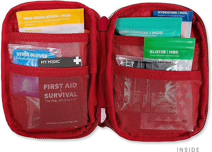 My Medic Sidekick - Camping Hiking and Backpacking First Aid Kit - 70 Items - HSA and FSA Eligible - Small Ifak Great for Travel or Motorcycle - Portable Emergency Kit – Red