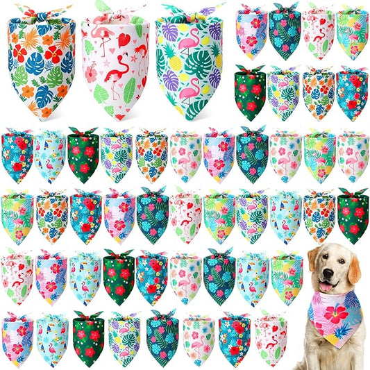 Weewooday 50 Pcs Hawaiian Dog Bandanas Bulk for Dogs Soft Bibs Adjustable Triangle Pet Bandana for Small Medium Large Costume(Hawaii Pattern, 31.5 x 21.7 X21.7 Inch)