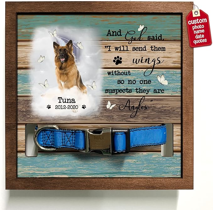Personalized Memory Dog Picture Frame Pet Memorial Frames for Dogs Wood Pet Collar Memorial Puppy Pet Loss Gifts Dog Remembrance Bereavement Gifts Natural Wood Frame for Loss of Dog Keepsake