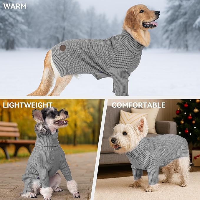 cyeollo Dog Sweater Warm Turtleneck Knitted Sweaters with Sleeve Winter Dog Clothes Sweaters for Dogs, Grey L