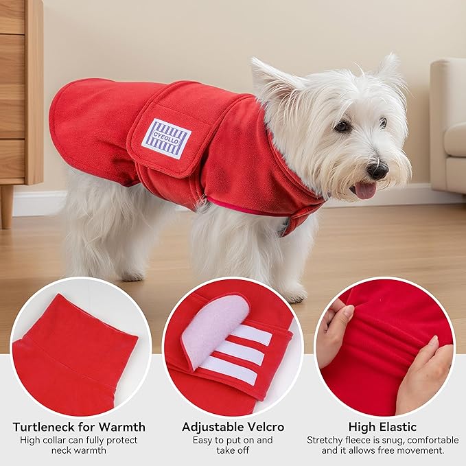 cyeollo Small Dog Sweater, Soft Fleece Sweaters Turtleneck Doggy Sweatshirt Warm Fall Winter Vest Stretchy Pet Clothes for Puppy Soft Doggie Coat Girl & Boy, Red S