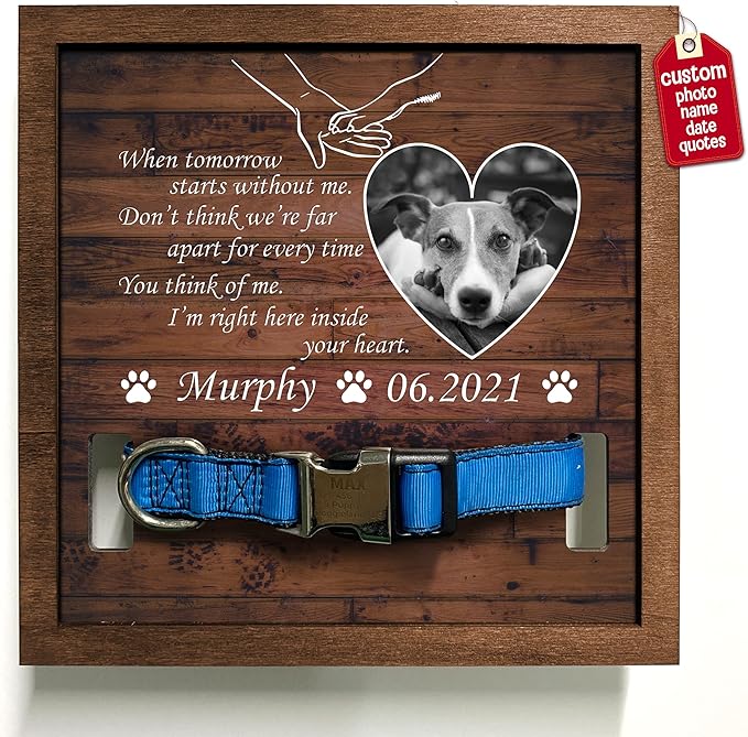 Customized Dog Collar Memorial Picture Frame Wooden Bereavement Gift Sympathy Home Wall Art Decoration Pet Loss Sign Personalized Memorial Cat Dog Frames Deceased Pet In Loving Memory Keepsake