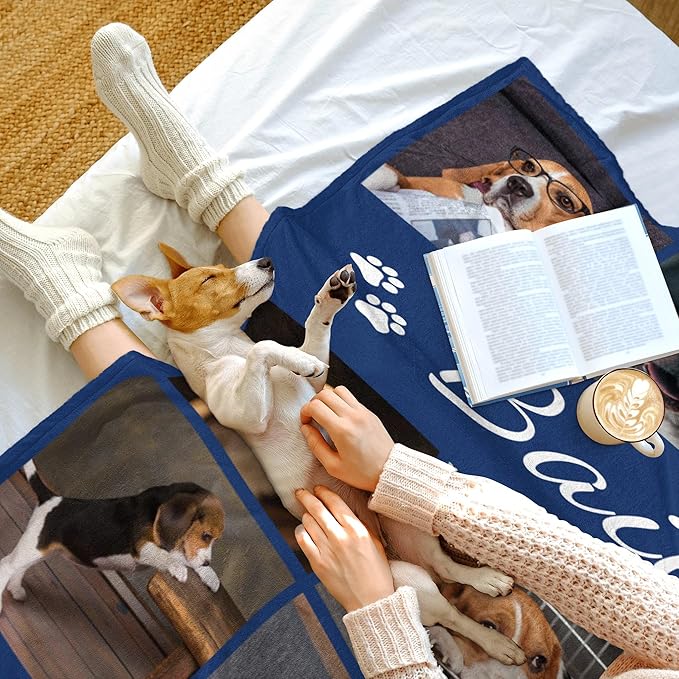 Custom Blanket with Pictures, Dog Memorial Gifts for Loss of Dog, Pet Memorial Gifts for Dogs Cats, Personalized Photo Blanket with Pet Name, Bereavement Gift for Loss of Pets