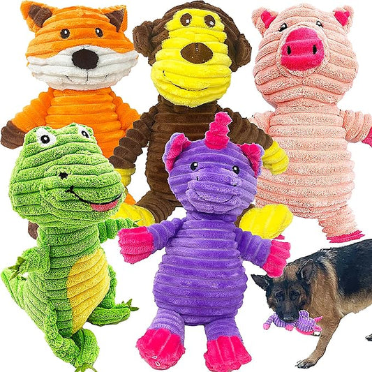 Jalousie Plush Toys Assortment Value Bundle Puppy Pet Mutt Squeak Toy for Medium Large Dogs (5 Pack Corduroy)