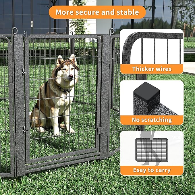 Dog Playpen with Low Threshold Gate, 40 inch 24 Panels Dog Fence, Heavy Duty Metal Exercise Large Dog Pen, Rust-Resistant Outdoor Pet Fence for Yard RV Camping