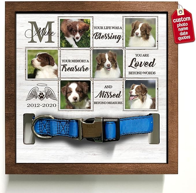 Customized Pet Memorial Frame Wooden Dog Heartfelt Gift Deceased Personalized Dog Loss Sign Remembrance Animal Passing Away Puppy Picture Frames Gifts for Pet Owners Christmas Tabletop Plaque
