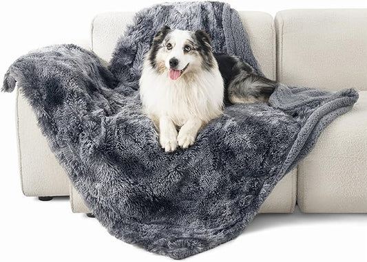 Bedsure Waterproof Dog Blankets for Large Dogs - Cat Blanket for Couch Protector Washable Long Faux Fur,Calming Soft Reversible Throw Furniture Protection for Puppy Pet, 50"x60", Tie-dye Grey