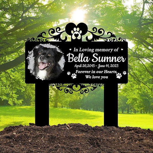 Custom Pet Grave Markers Dog | Custom Pet Headstones for Dogs | Best Gifts to Remember Your Four-Legged Companions | Personalized Grave Marker for Furry Friends with Watercolor Frame Photo