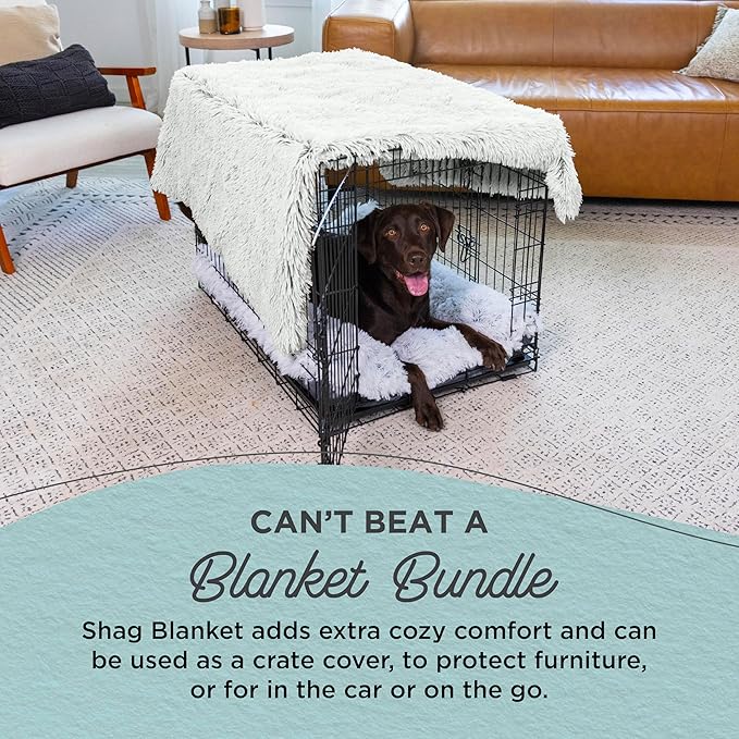 Best Friends by Sheri Bundle Set The Original Calming Shag Donut Cuddler Cat and Dog Bed + Pet Throw Blanket, Frost, Extra Large, 45x45